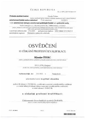 Osvědčení profesní kvalifikace, MŠ